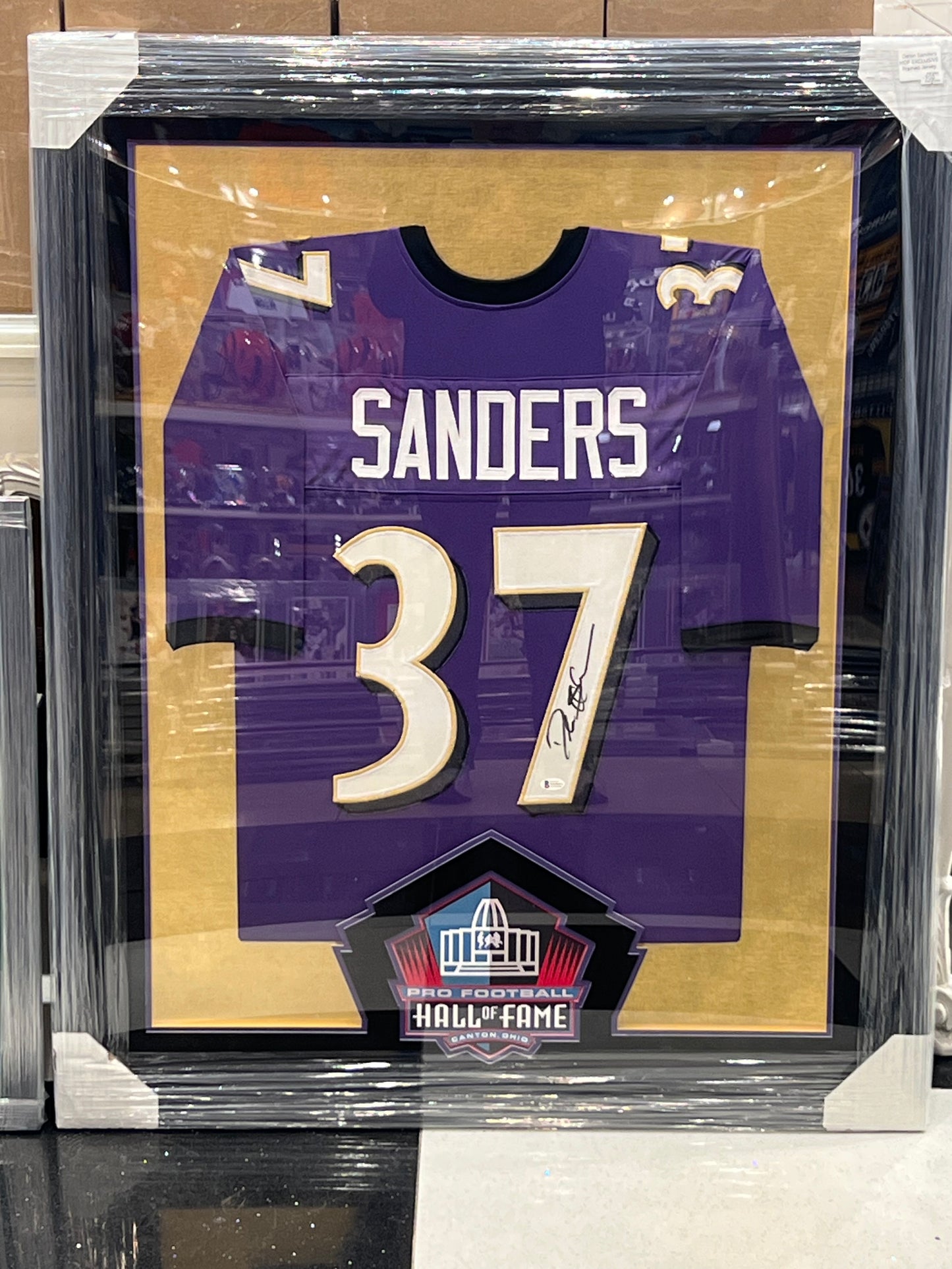 Baltimore Ravens Deion Sanders Hand Signed Autographed Custom Purple Jersey Pro Football Hall of Fame Exclusive Framing Includes Beckett COA