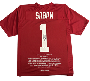 Alabama Crimson Tide “Bama” Nick Saban Hand Signed Autographed Custom Red Famous Quote Jersey JSA COA