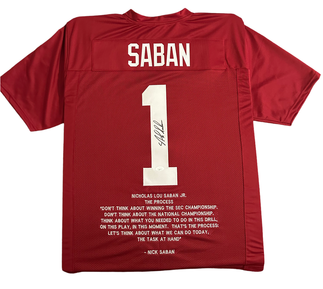Alabama Crimson Tide “Bama” Nick Saban Hand Signed Autographed Custom Red Famous Quote Jersey JSA COA