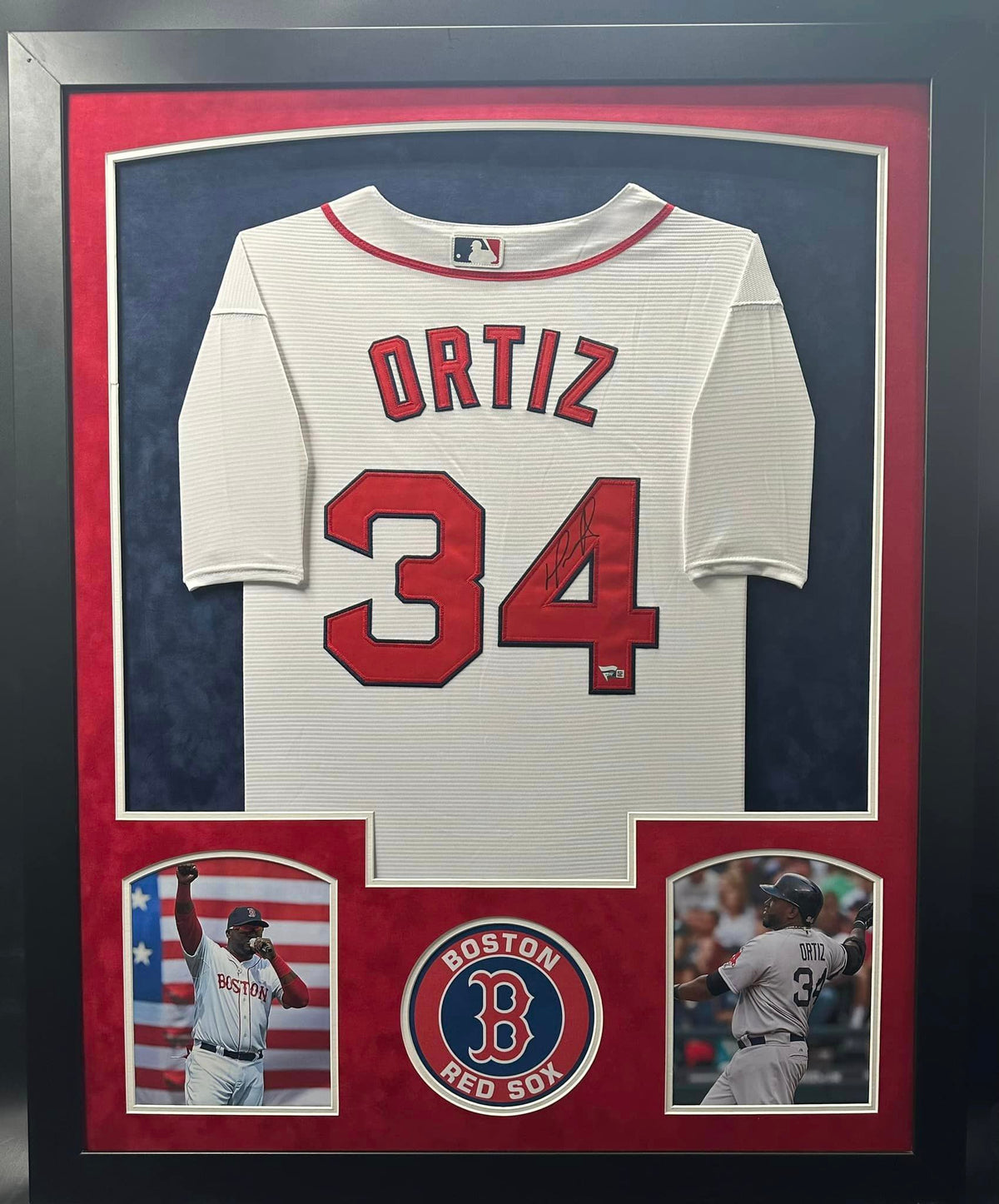 Boston Red Sox David Ortiz Hand Signed Autographed Custom White Jersey Framed & Suede Matted with FANATICS Authentic COA