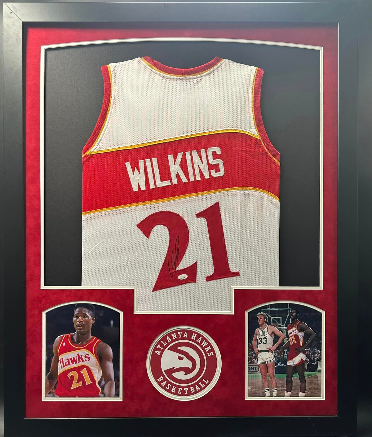 Atlanta Hawks Dominique Wilkins Hand Signed Autographed Custom Jersey Framed & Suede Matted with JSA COA