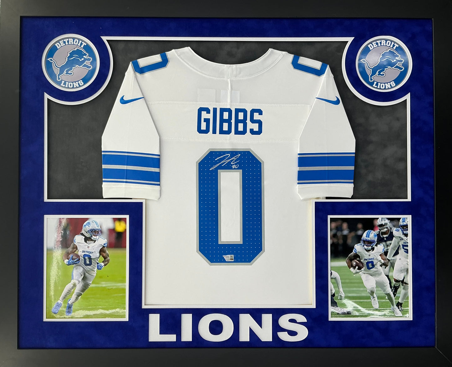 Jahmyr Gibbs Signed Autographed Detroit Lions Authentic White ersey Custom Framed Fanatics COA