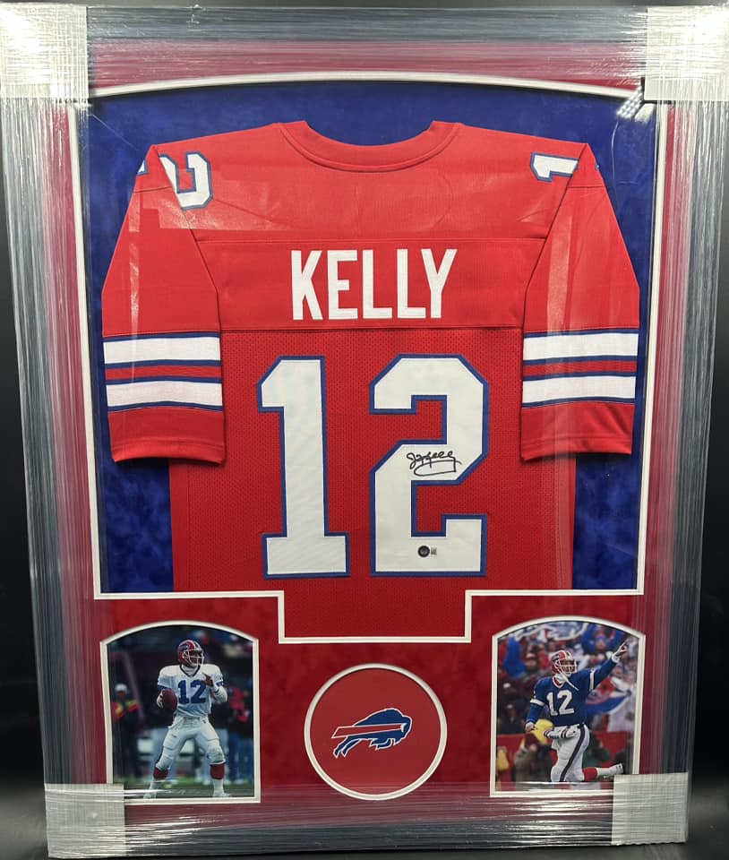 Buffalo Bills Jim Kelly Signed Jersey Framed & Suede Matted with BECKETT COA
