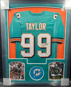 Miami Dolphins Jason Taylor Signed Jersey Framed & Suede Matted with JSA COA