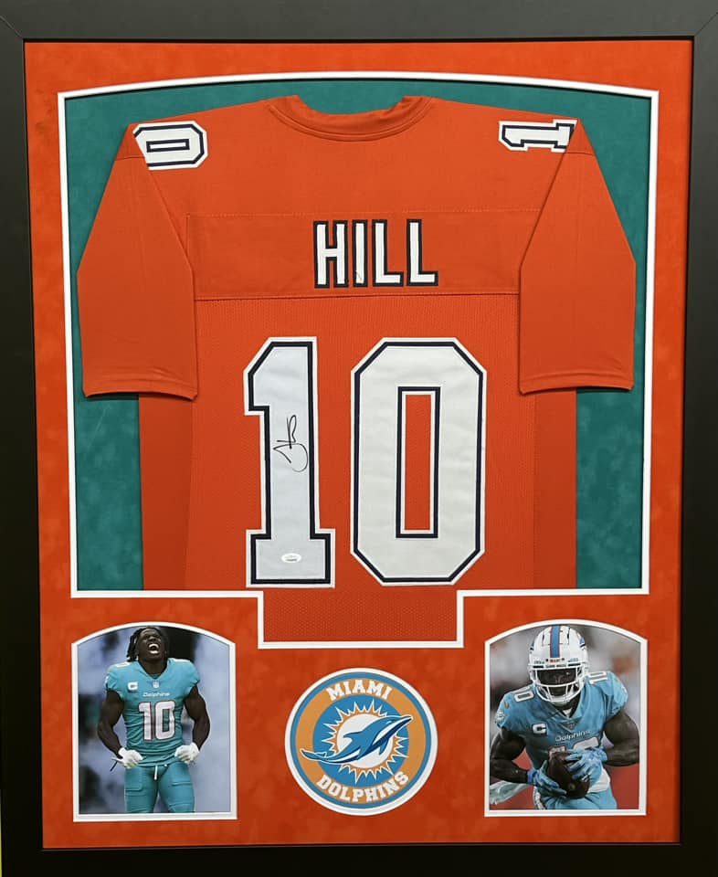 Miami Dolphins Tyreek Hill Hand Signed Autographed Custom Orange Jersey Framed & Double Suede Matted with JSA COA