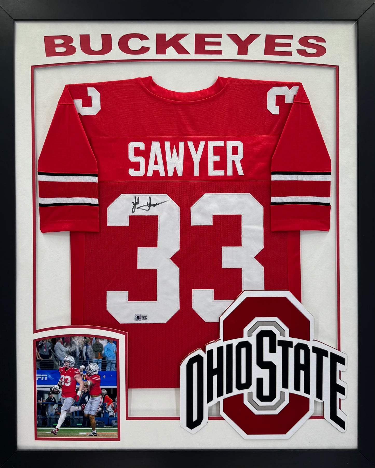 Ohio State Buckeyes Jack Sawyer Hand Signed Autographed Custom XL 3D Framed Jersey With Double Suede SWAU COA