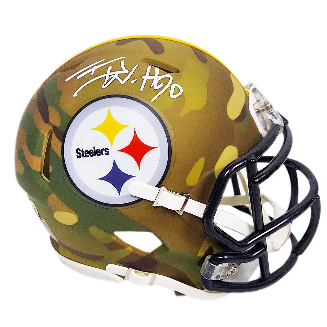 Pittsburgh Steelers TJ Watt Hand Signed Autographed Camo Mini Helmet Beckett COA