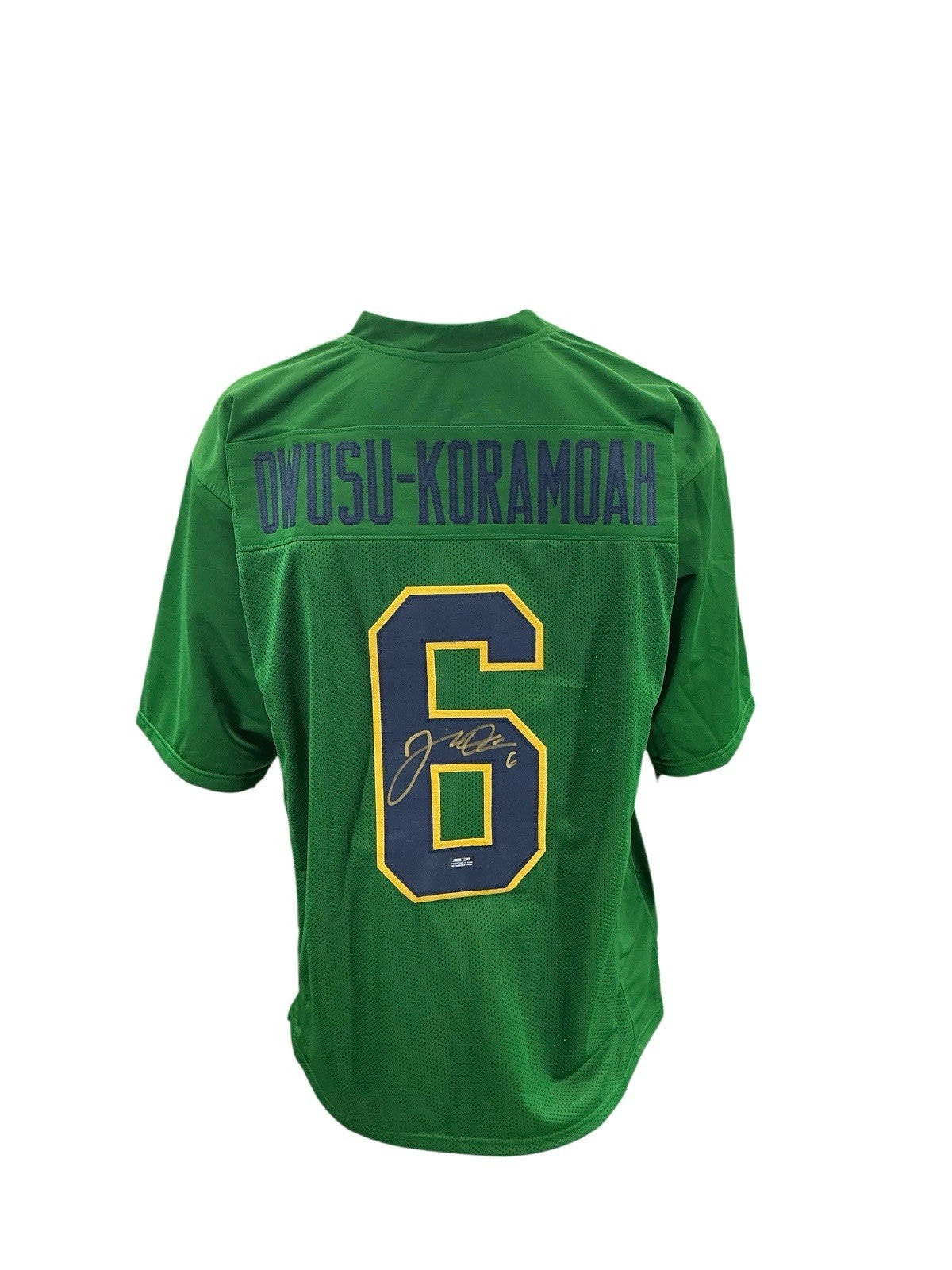 Jeremiah Owusu-Koramoah Signed Autographed Notre Dame Green Custom Jersey COA