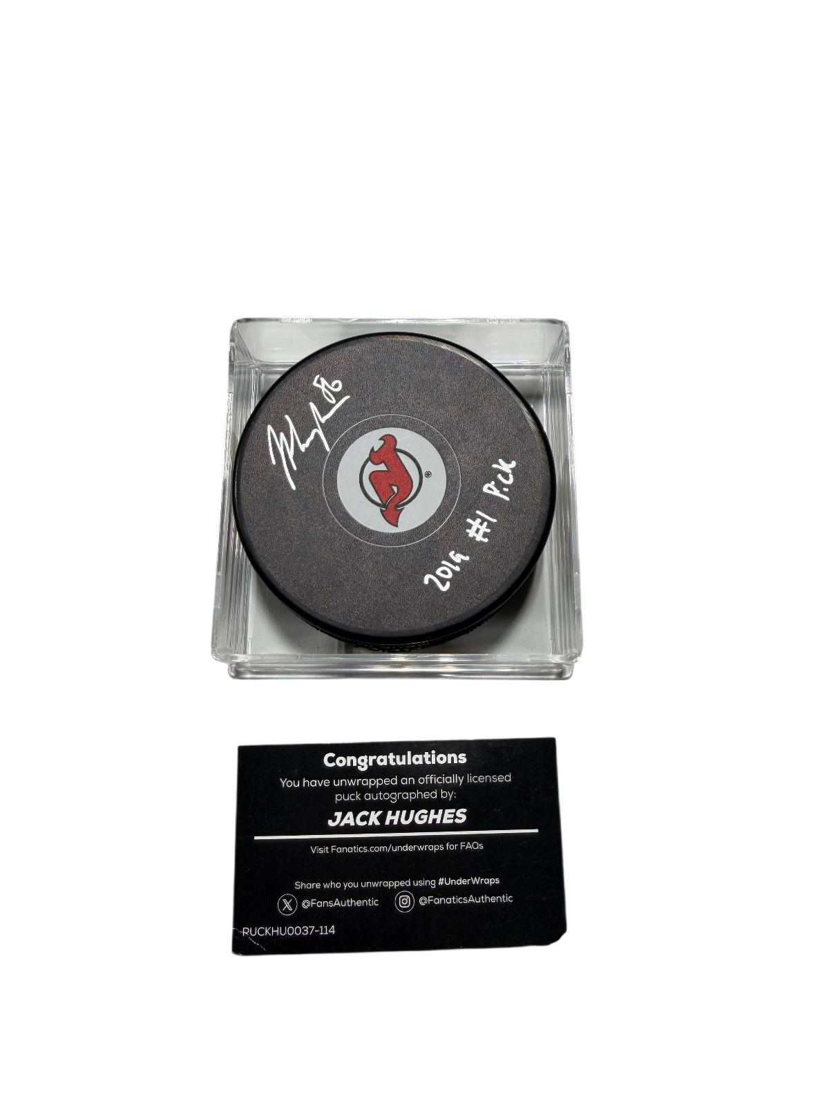 Jack Hughes Signed Autographed Puck NHL Devils Fanatics UnderWraps
