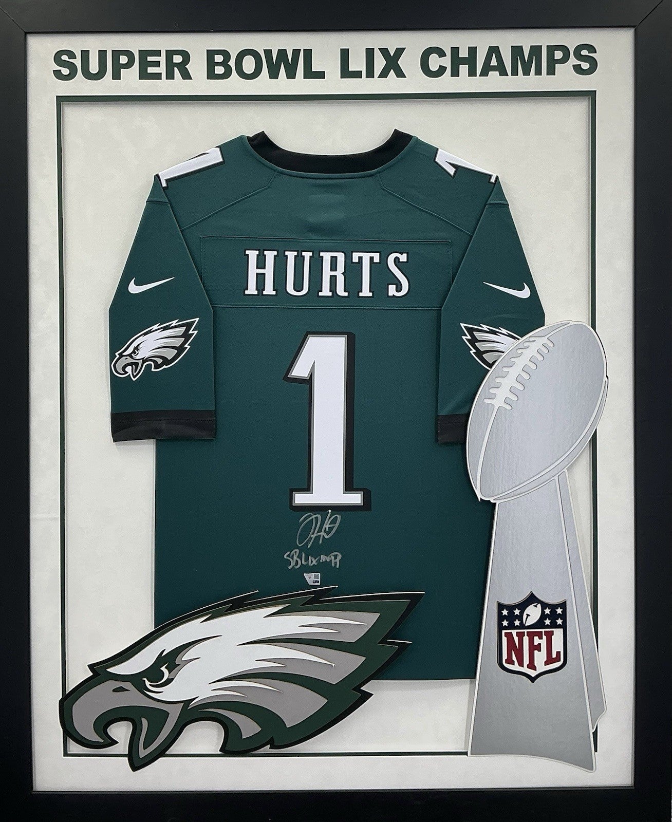 Jalen Hurts Signed Autographed Eagles Jersey Custom Framed Fanatics COA