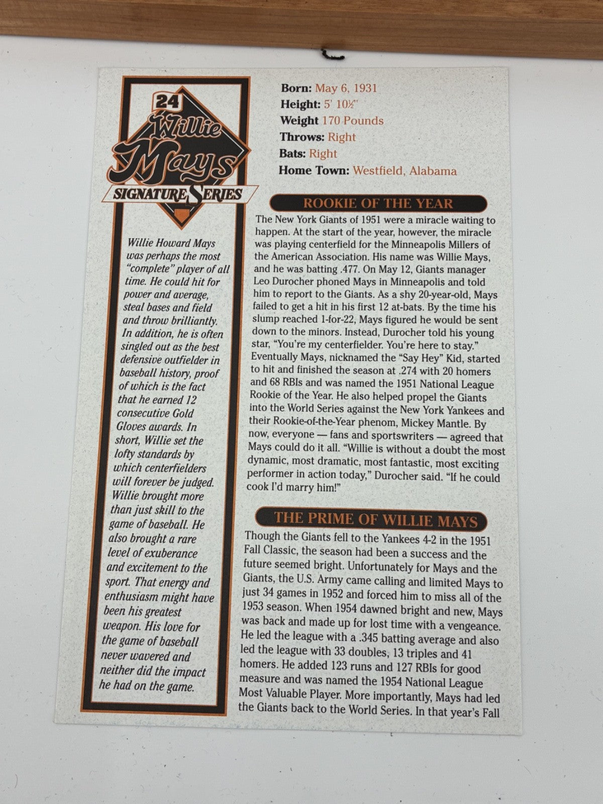 Willie Mays Signature Series Porcelain Baseball Cards Autographed