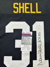 Load image into Gallery viewer, Pittsburgh Steelers Donnie Shell Hand Signed Autographed Custom Stat Jersey HOF 20 Inscription JSA COA