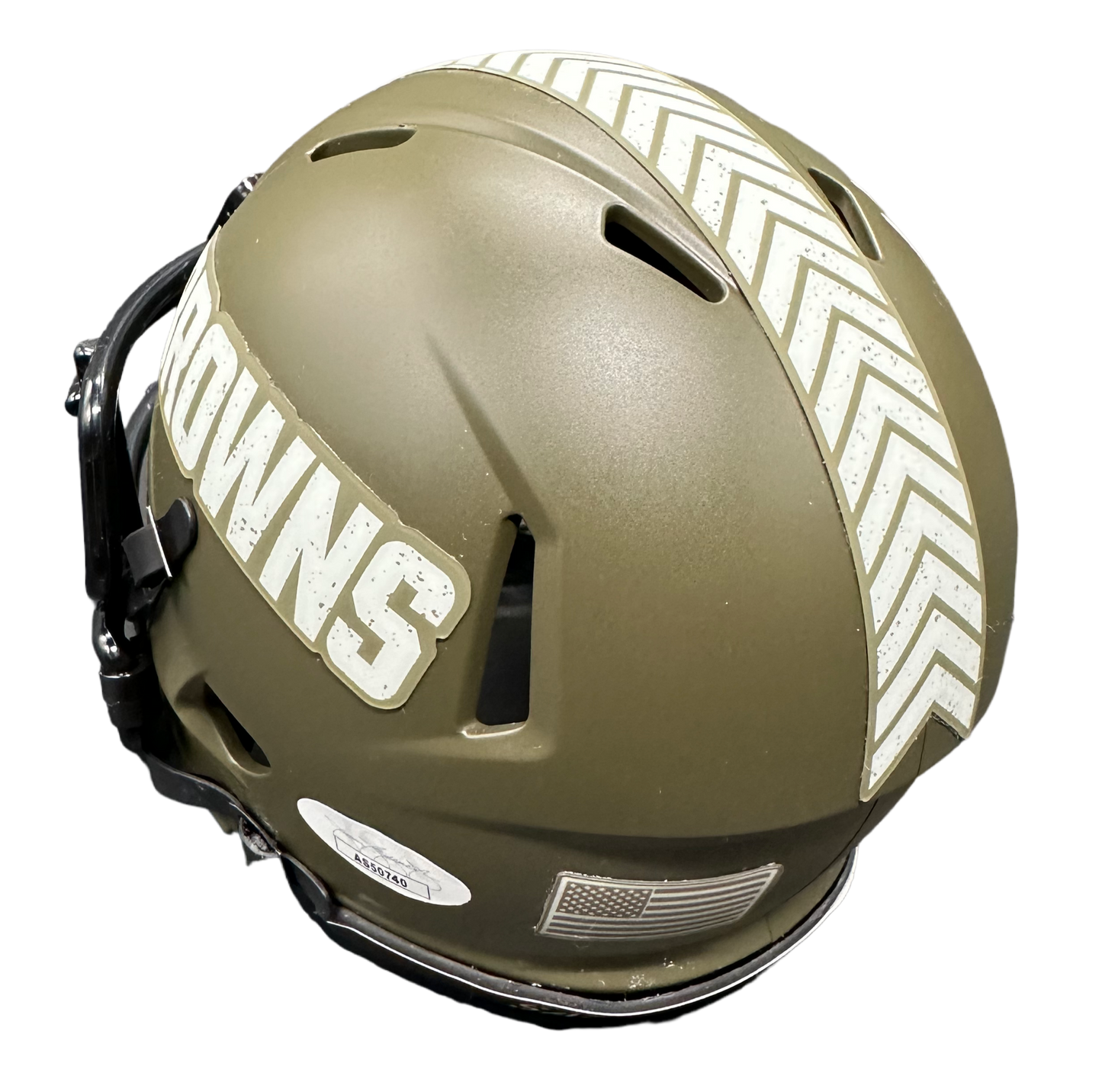 Cleveland Browns Grant Delpit Hand Signed Autographed Salute to Service Mini Helmet with JSA COA