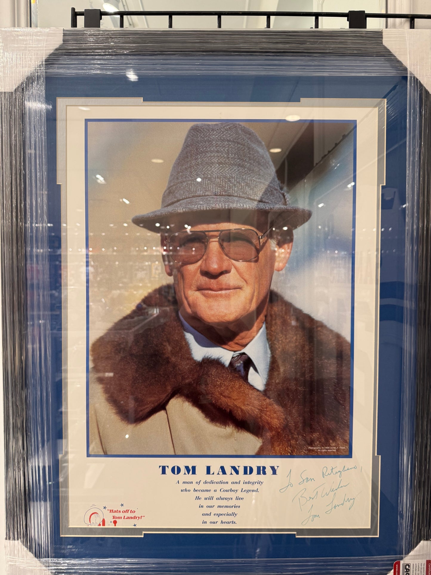 Tom Landry Signed Autographed 16x20 Photo Custom Framed JSA COA