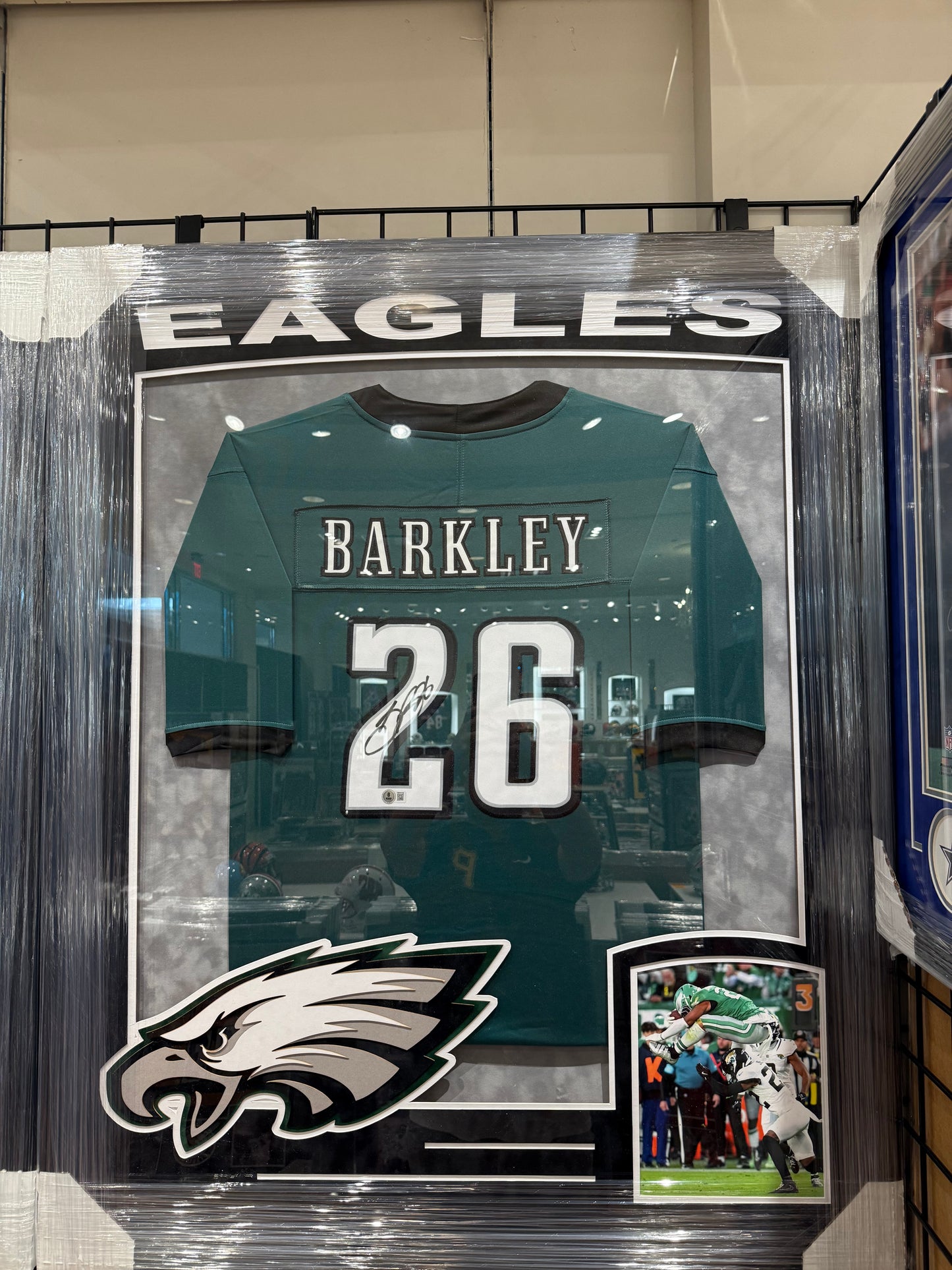 Philadelphia Eagles Saquon Barkley Signed Autographed Custom Jersey Custom Framed BAS COA