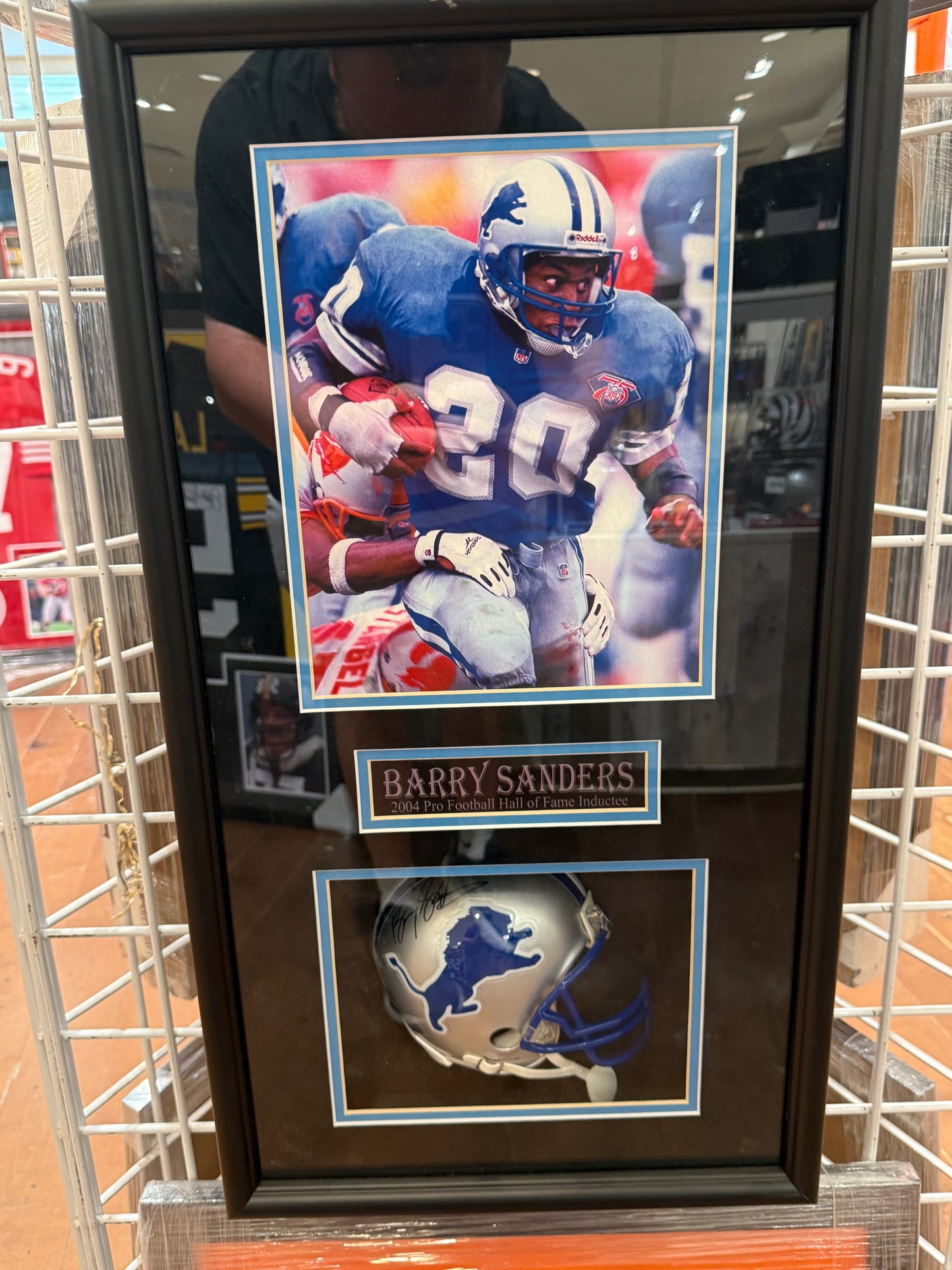 Detroit Lions Barry Sanders Signed Autographed Mini Helmet Custom Framed COA