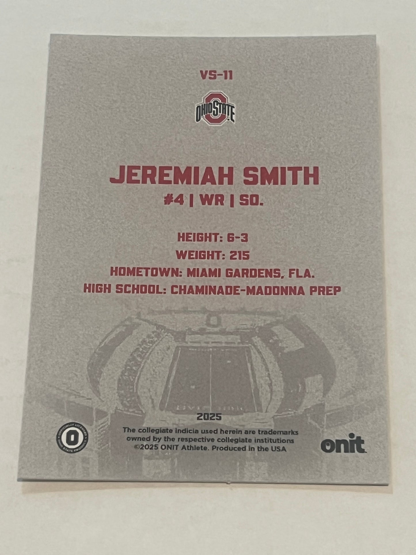 Pre-Sale Jeremiah Smith Hand Signed Autographed 2025 ONIT Athlete Ohio State Buckeyes Vestige Card VS-11