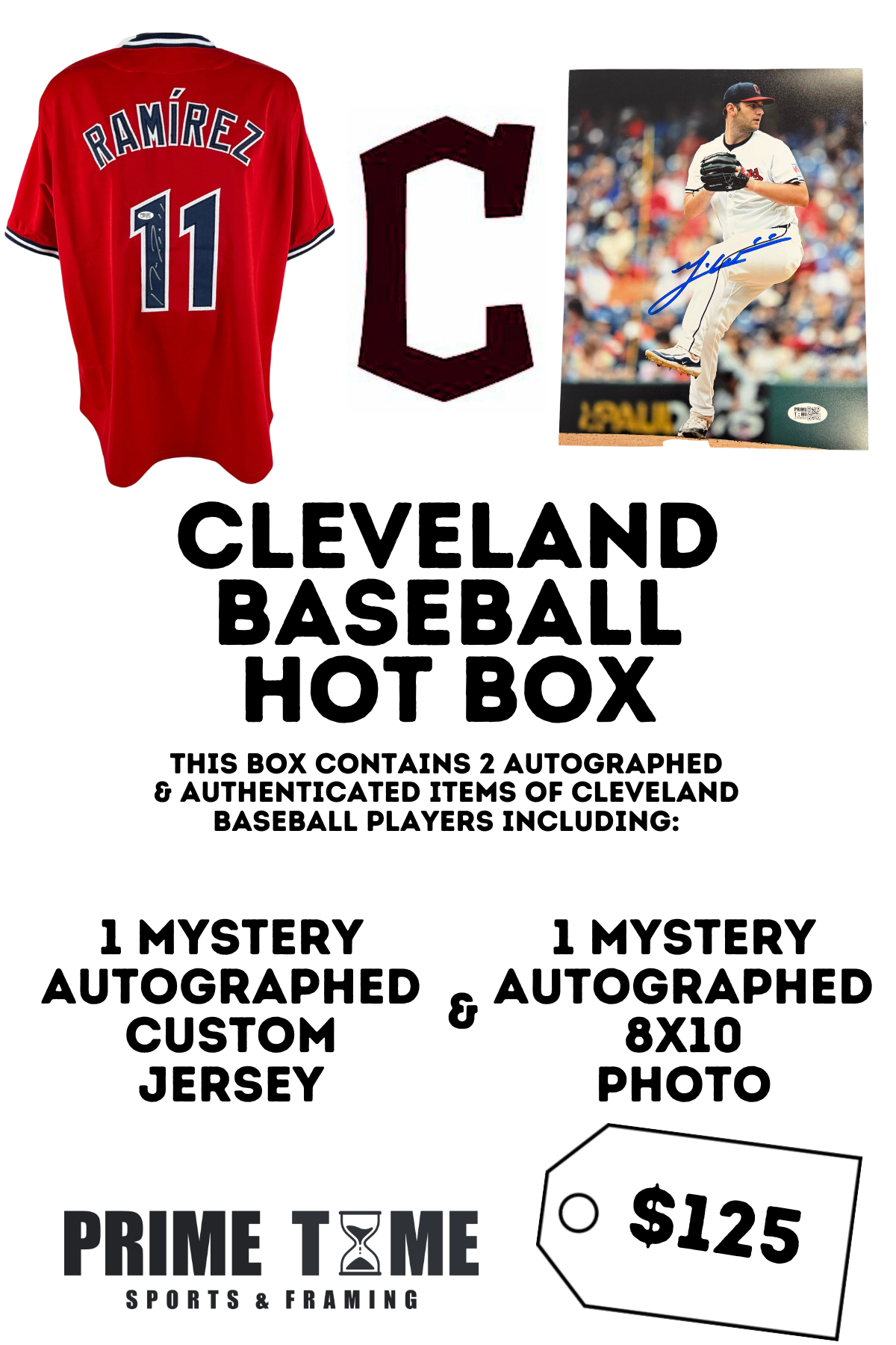 Cleveland Indians or Guardians Baseball Mystery Autographed Jersey & Photo Hot Box