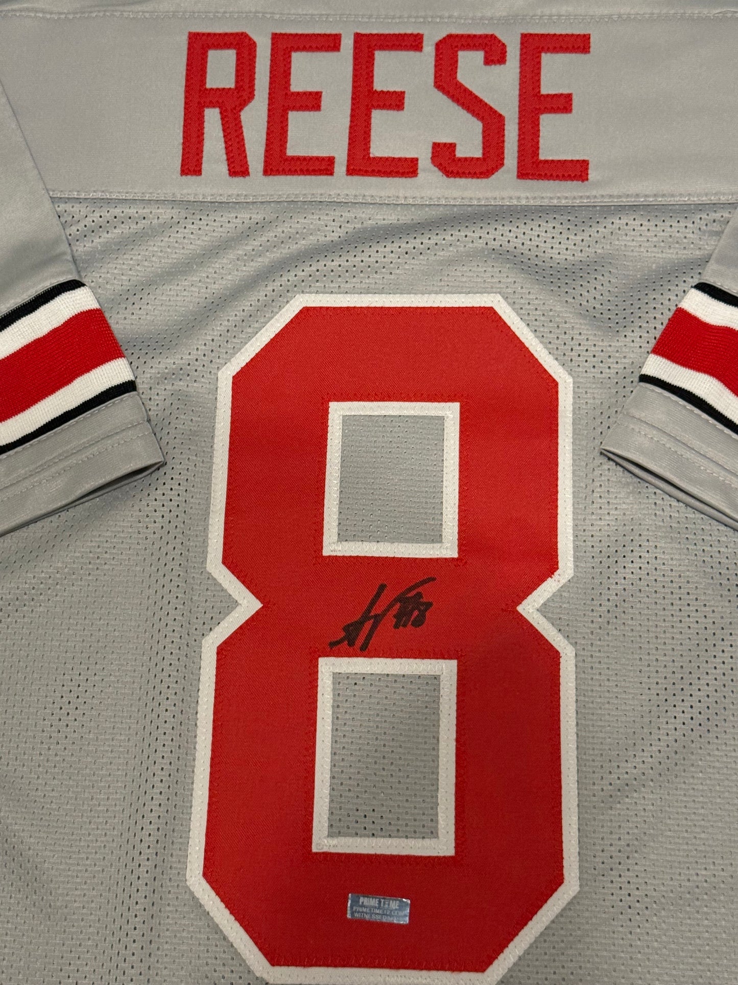 Arvell Reese Signed Autographed Ohio State Buckeyes Gray Custom Jersey Prime Time Witness COA