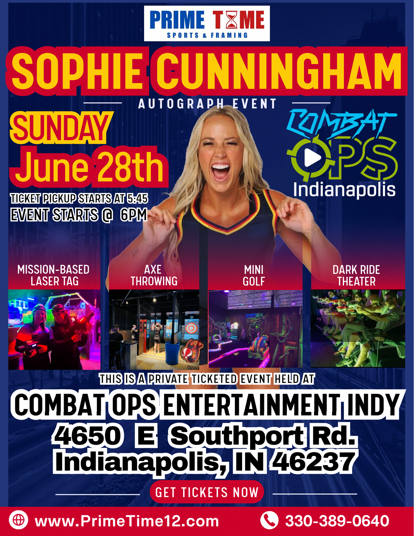 Sophie Cunningham Pre-Sale LIMITED VIP COMBO GET ANY 1 ITEM SIGNED, PHOTO OP, FRONT OF THE LINE PASS plus Laser Tag, Axe Throwing, Mini Golf, & Dark Ride Theater