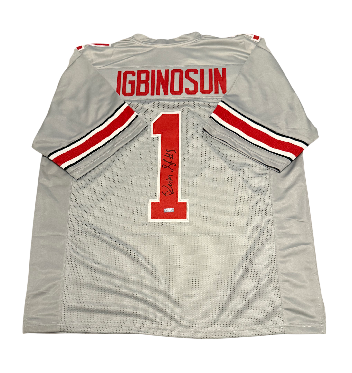 Davison Igbinosun Signed Autographed Ohio State Buckeyes Gray Custom Jersey Primetime Witness COA
