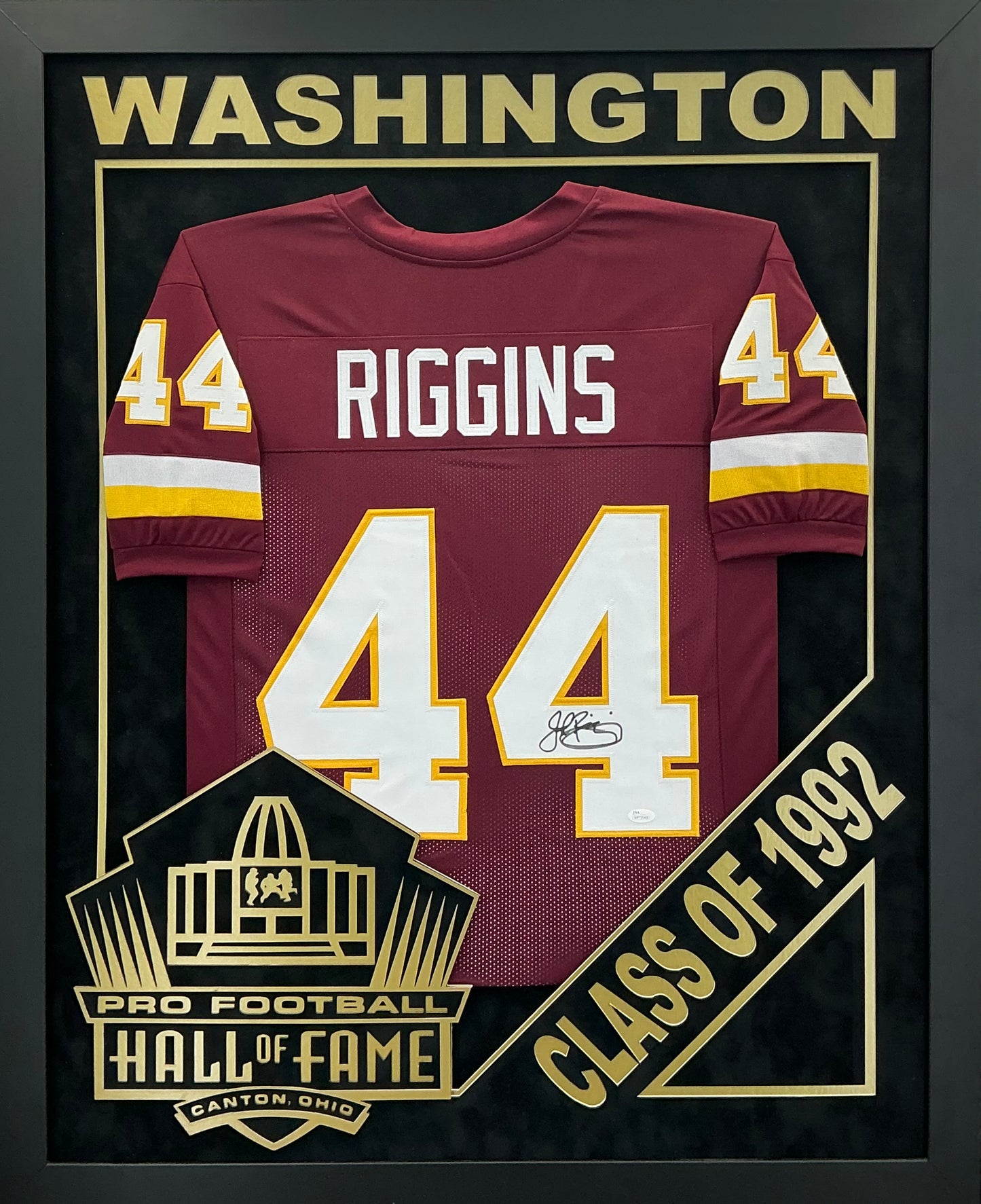 John Riggins - EXCLUSIVE PRO FOOTBALL HALL OF FAME FRAMING XL 3D LOGO WITH DOUBLE SUEDE JSA Coa