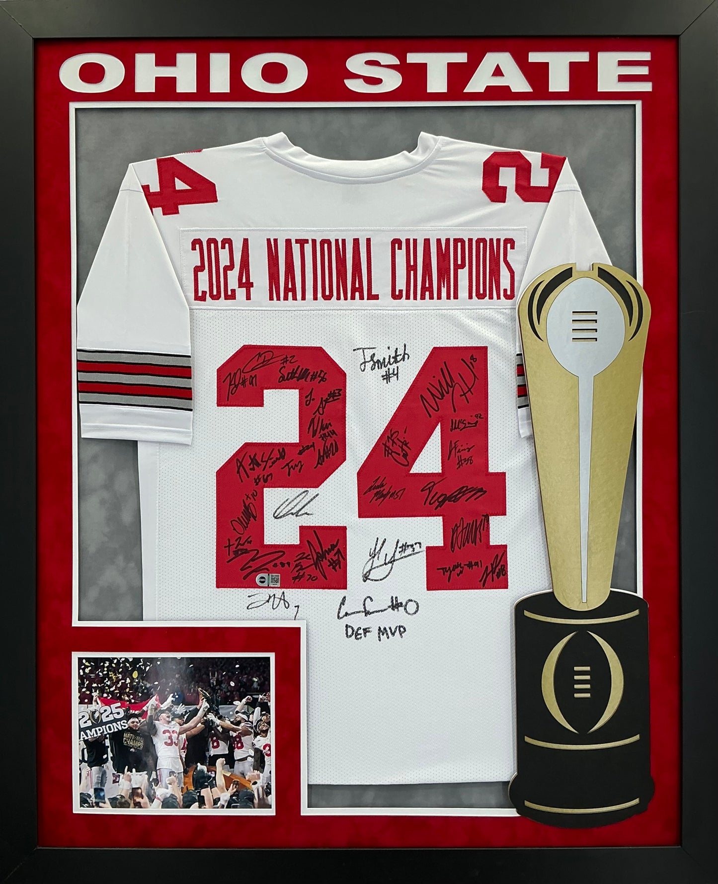 The Ohio State Buckeyes Hand Signed Autographed Team Signed 2024 Custom Jersey Custom Framed Swau COA