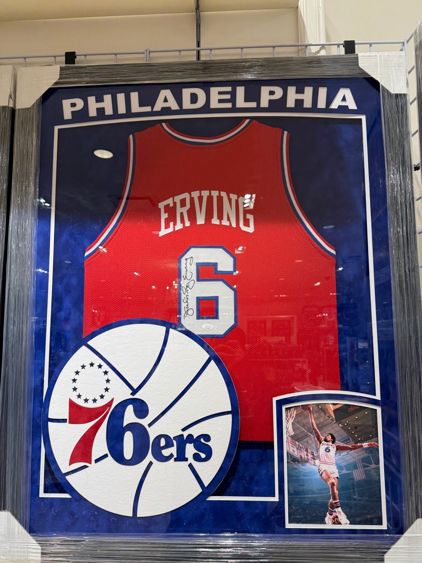 Philadelphia 76ers Julius Erving Signed Autographed Jersey Custom Framed JSA COA