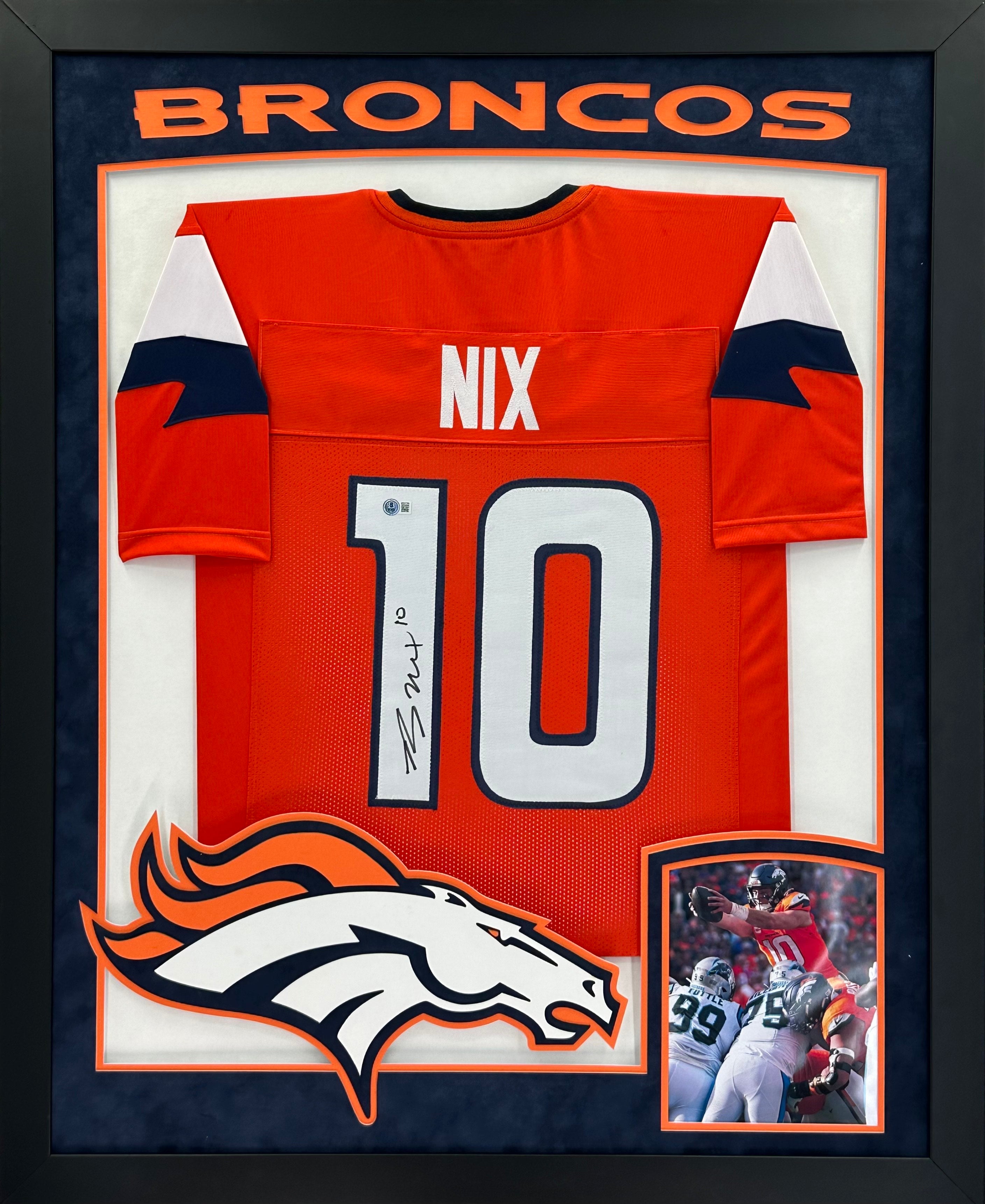 Denver Broncos Bo Nix Hand Signed Autographed Custom Orange Jersey