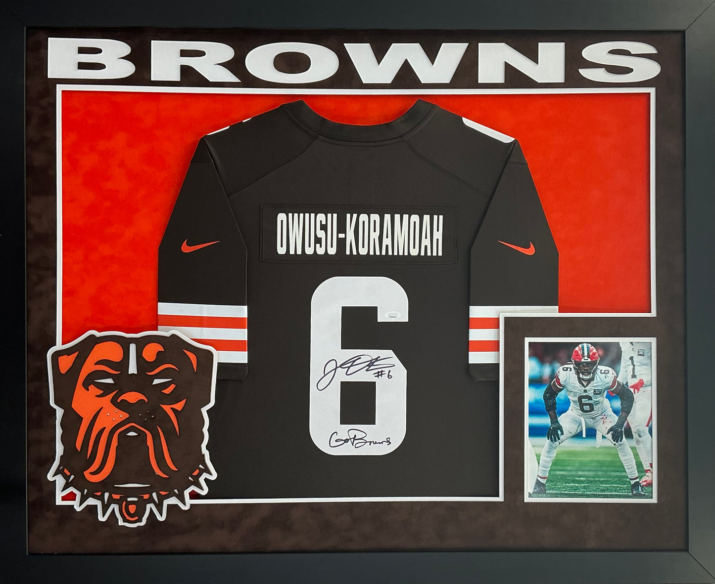 Jeremiah Owusu-Koramoah Signed Autographed Cleveland Browns Authentic Nike Jersey Custom Framed JSA COA