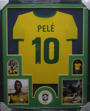 Load image into Gallery viewer, CBD Brazil National Team Pele World Cup Soccer Signed Jersey Shirt Framed &amp; Matted with BECKETT COA