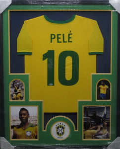 CBD Brazil National Team Pele World Cup Soccer Signed Jersey Shirt Framed & Matted with BECKETT COA