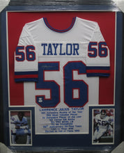 Load image into Gallery viewer, New York Giants Lawrence Taylor Signed Career Achievements Stat Jersey Framed &amp; Matted with JSA COA