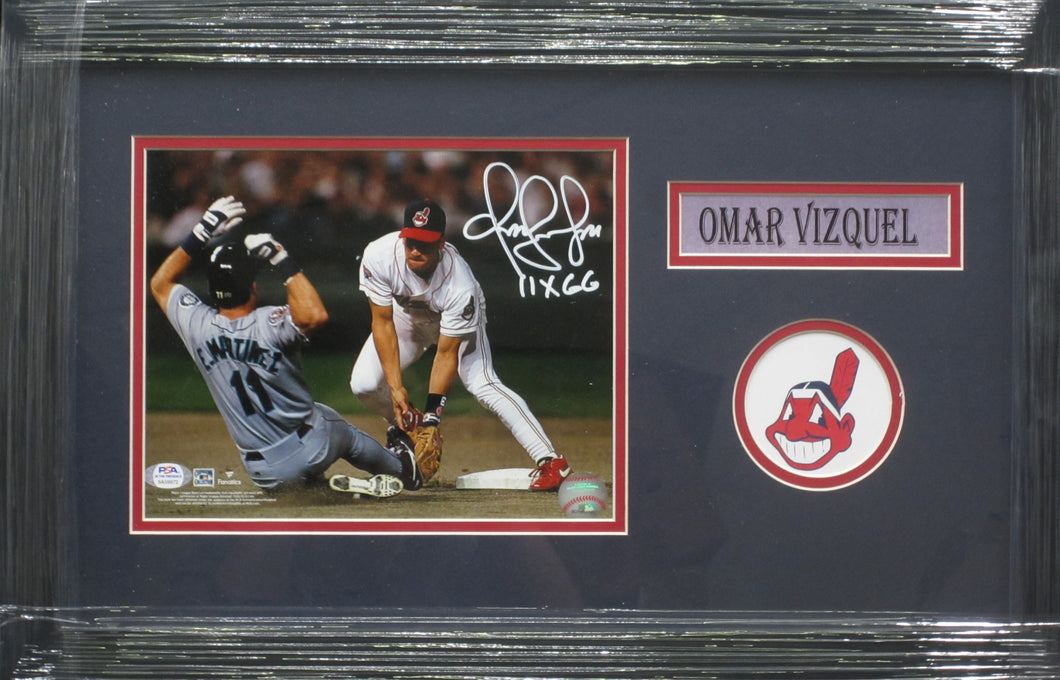 Cleveland Indians Omar Vizquel Signed 8x10 Photo with 11X GG Inscription Framed & Matted with PSA COA