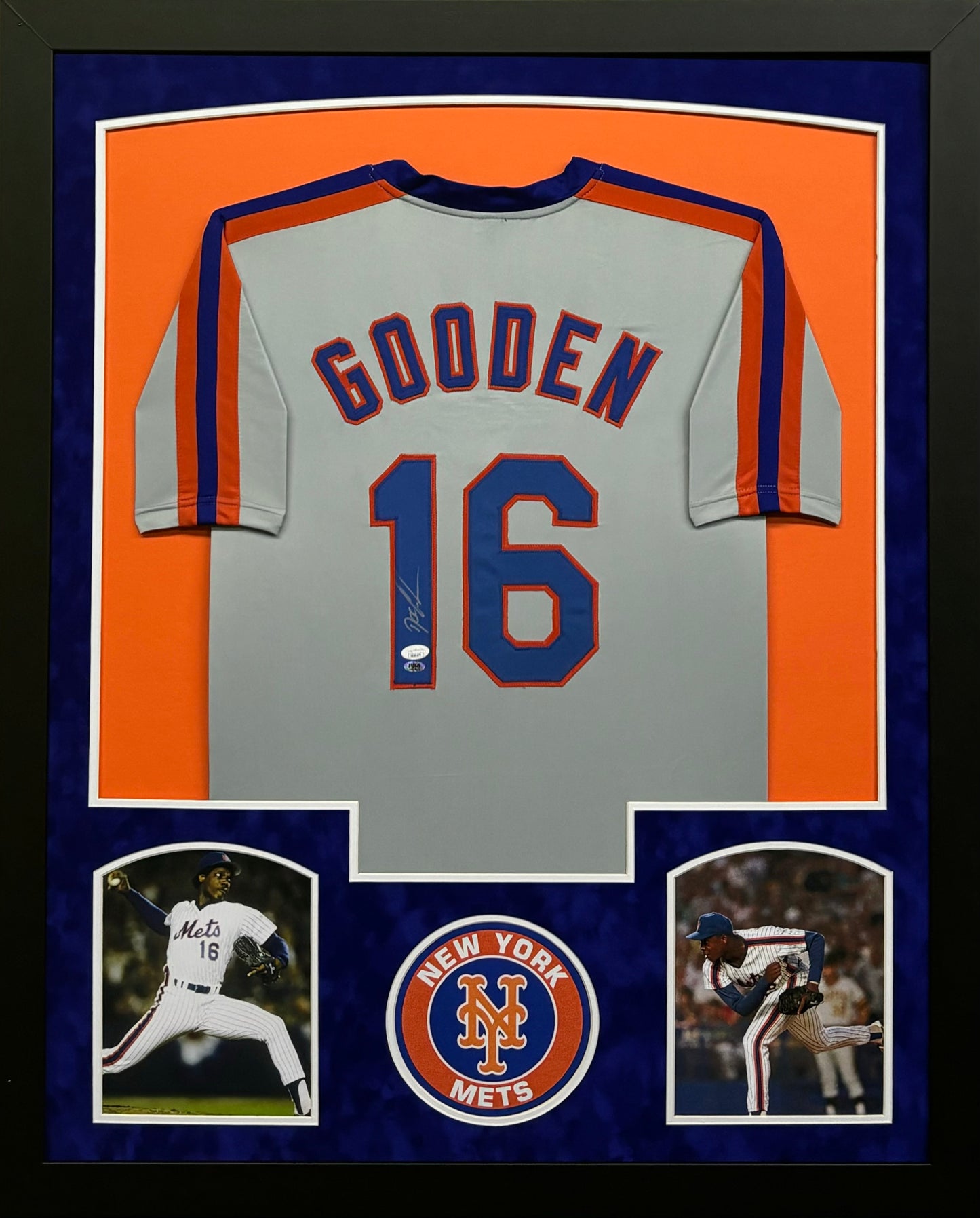 New York Mets Dwight Gooden Hand Signed Autographed Custom Gray Jersey Framed & Suede Matted with JSA COA