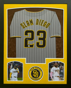San Diego Padres Fernando Tatis Jr. Signed Custom Pinstripe Slam Diego Jersey Framed & Suede Matted with JSA COA