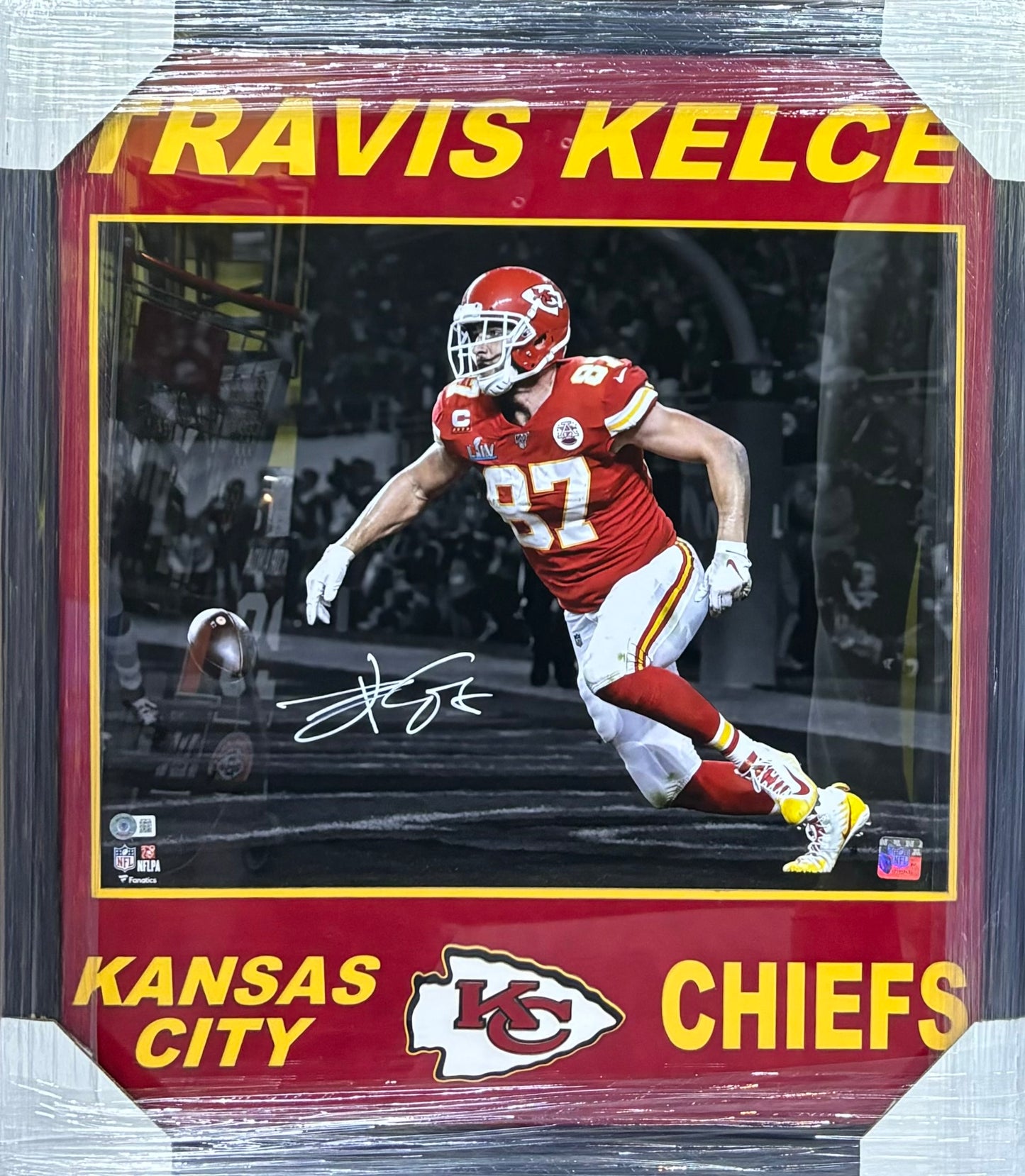 Kansas City Chiefs Travis Kelce Hand Signed Autographed 16x20 Photo Custom Framed & Cutout Suede Matted with 3D Logo & BECKETT COA