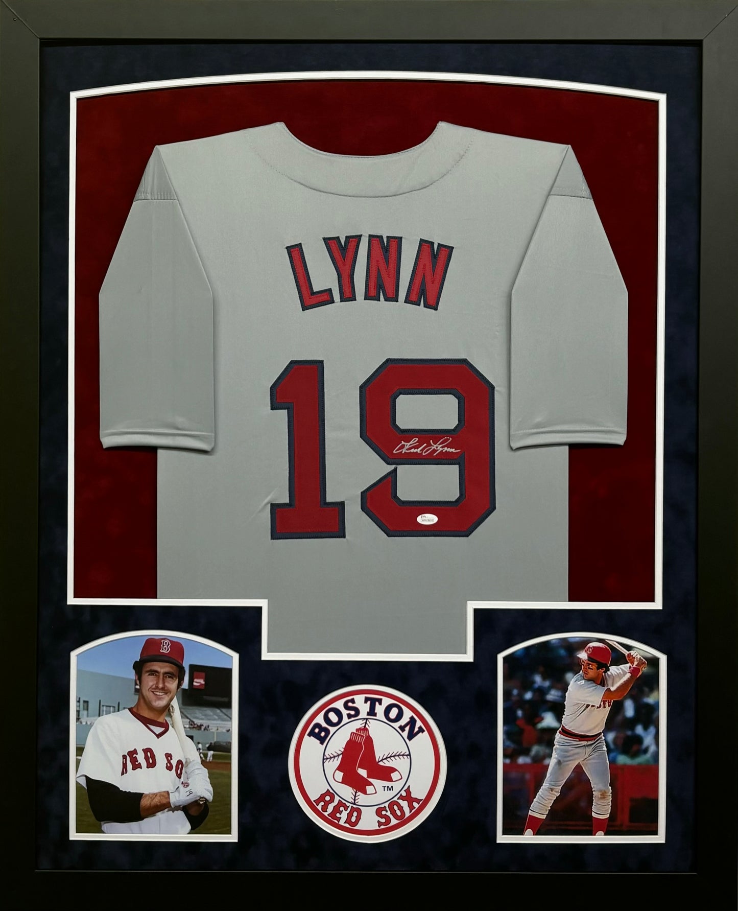 Boston Red Sox Fred Lynn Hand Signed Autographed Custom Gray Jersey Framed & Suede Matted with JSA COA