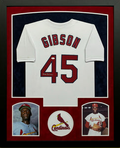 St. Louis Cardinals Bob Gibson Signed Custom White Jersey Framed & Suede Matted with JSA COA