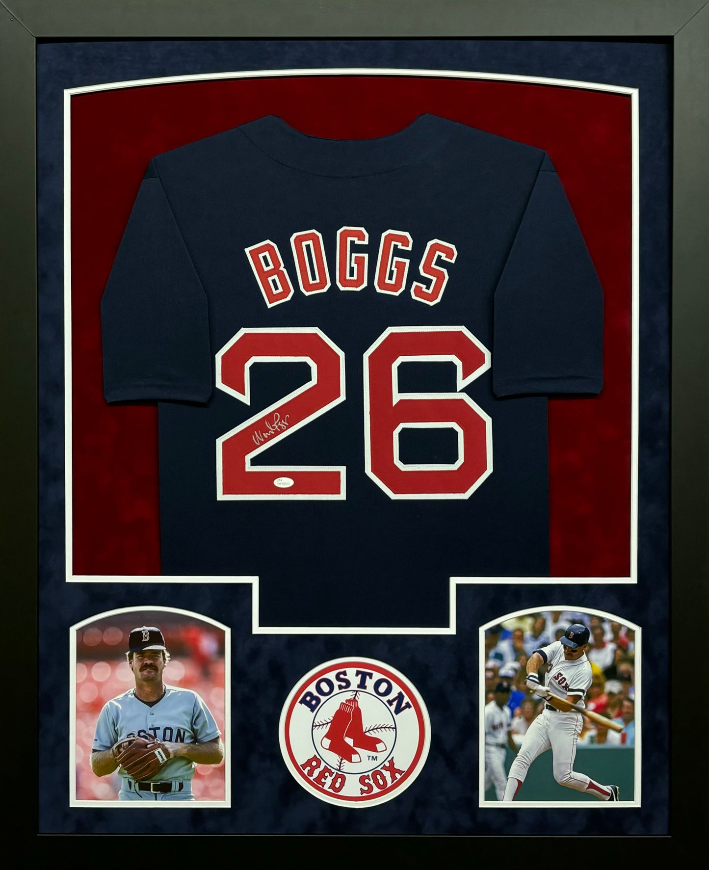 Boston Red Sox Wade Boggs Hand Signed Autographed Custom Blue Jersey Framed & Suede Matted with JSA COA