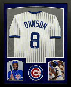 Chicago Cubs Andre Dawson Signed Custom Pinstripe Jersey Framed & Suede Matted with JSA COA