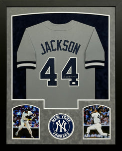New York Yankees Reggie Jackson Signed Custom Gray Jersey Framed & Suede Matted with JSA COA