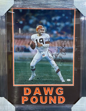 Load image into Gallery viewer, Cleveland Browns Bernie Kosar Signed 16x20 Photo Framed &amp; DAWG POUND Matted  with COA