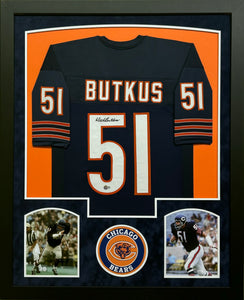 Chicago Bears Dick Butkus Signed Custom Blue Jersey Framed & Suede Matted with BECKETT COA