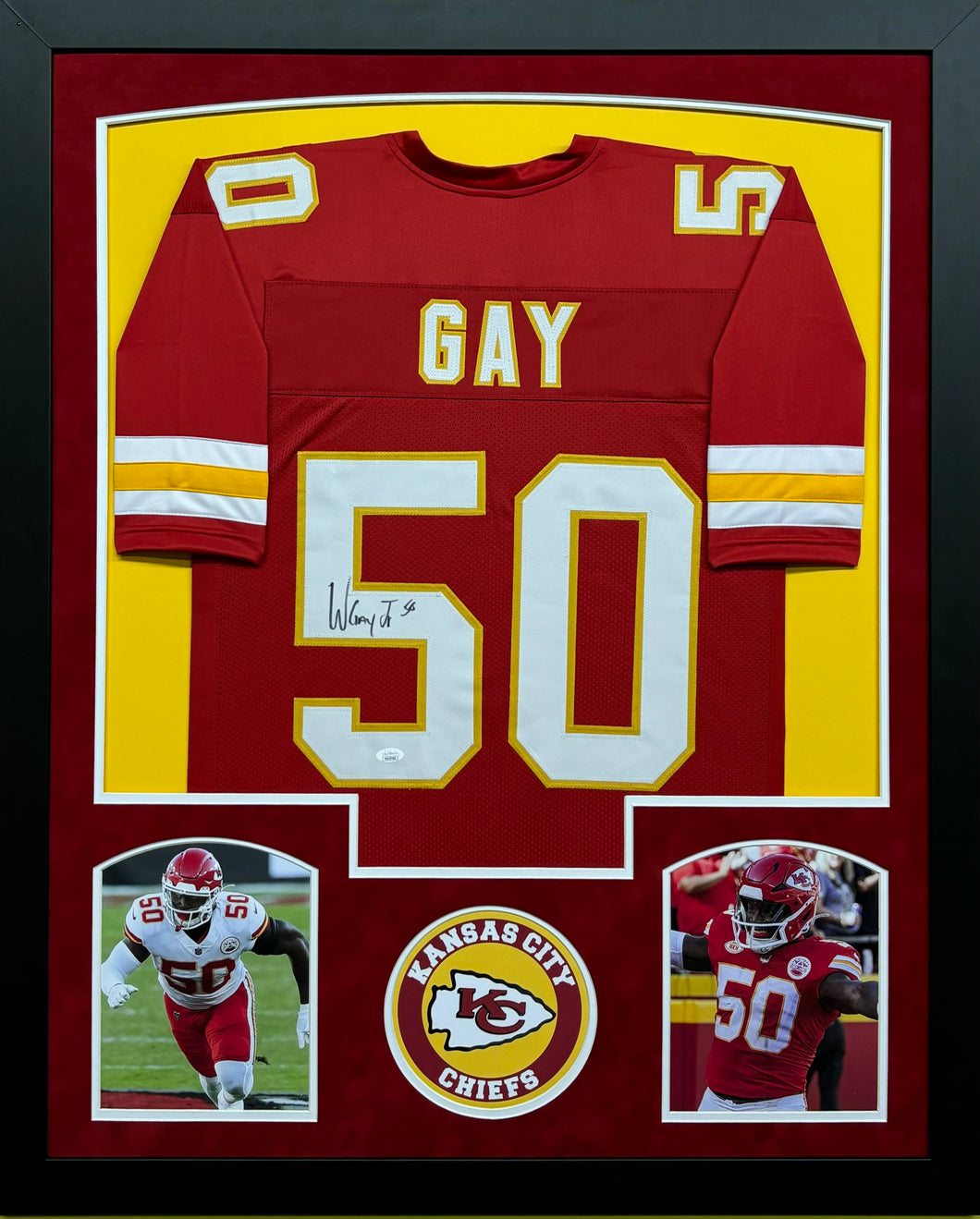 Kansas City Chiefs Willie Gay Signed Custom Red Jersey Framed & Suede Matted with JSA COA