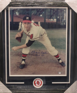 Milwaukee Braves Warren Spahn Signed 16x20 Photo with 363 Wins Inscription Framed & Matted with PSA COA