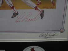 Load image into Gallery viewer, New York Yankees Ricky Henderson &amp; St. Louis Cardinals Lou Brock Dual Signed Lithograph Framed &amp; Matted with COA