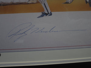 New York Yankees Ricky Henderson & St. Louis Cardinals Lou Brock Dual Signed Lithograph Framed & Matted with COA