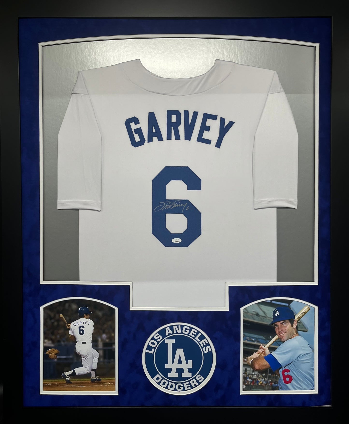 Los Angeles Dodgers Steve Garvey Hand Signed Autographed Custom White Jersey Framed & Suede Matted with JSA COA