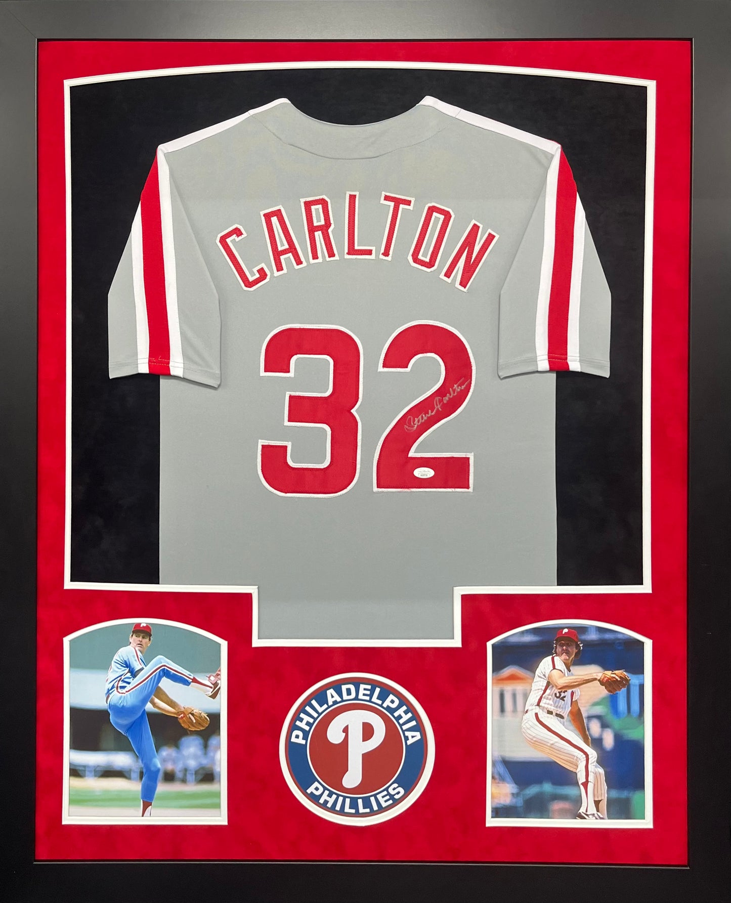 Philadelphia Phillies Steve Carlton Hand Signed Autographed Custom Gray Jersey Framed & Suede Matted with JSA COA